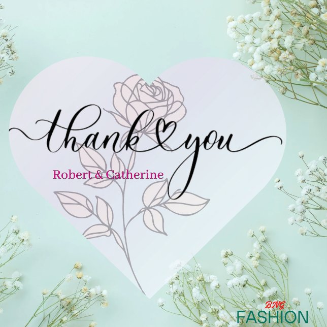 Einfache Elegant Classic Floral Wedding Vielen Dan Herz-Aufkleber (Von Creator hochgeladen)