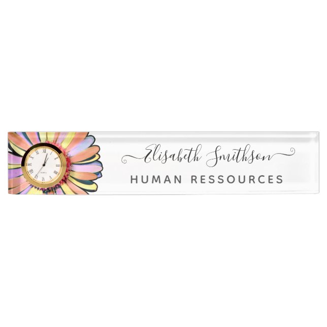 Einfache Elegant Daisy Custom Beruflich Floral Namensplakette (Vorderseite)