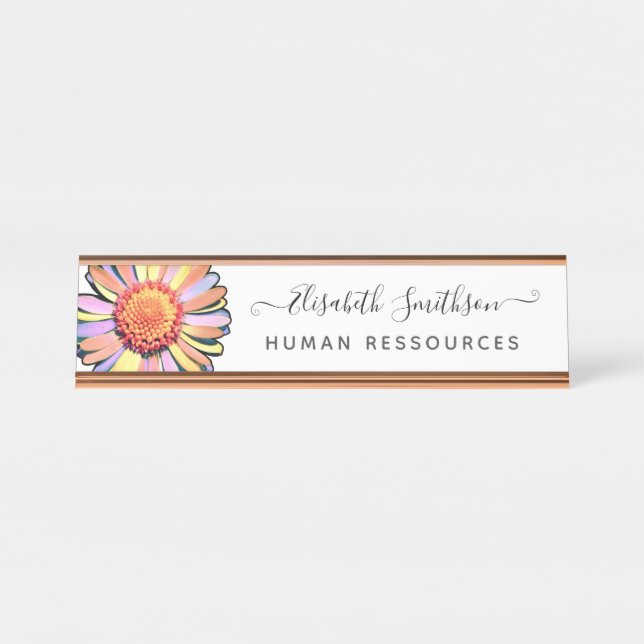 Einfache Elegant Daisy Custom Beruflich Floral Schreibtischnamensplakette (Vorderseite )