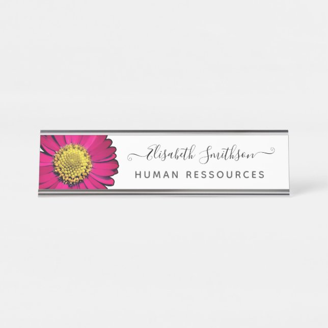 Einfache Elegant Daisy Custom Beruflich Floral Schreibtischnamensplakette (Vorderseite )