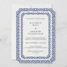 Einfache Elegant Dark Blue + White Beach Hochzeit Einladung
