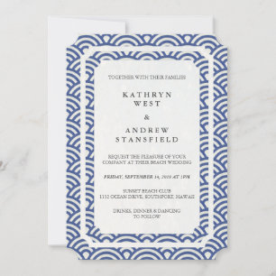 Einfache Elegant Dark Blue + White Beach Hochzeit Einladung