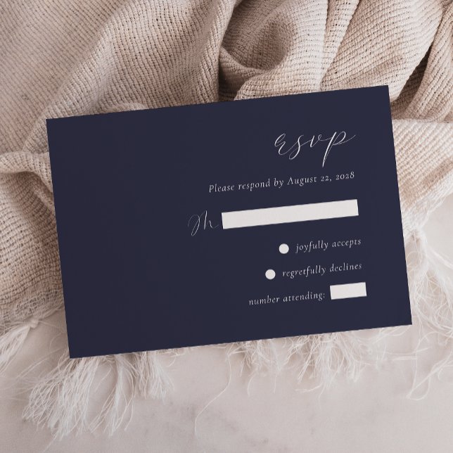 Einfache Elegant Dark Navy Blue Wedding RSVP Karte (Von Creator hochgeladen)
