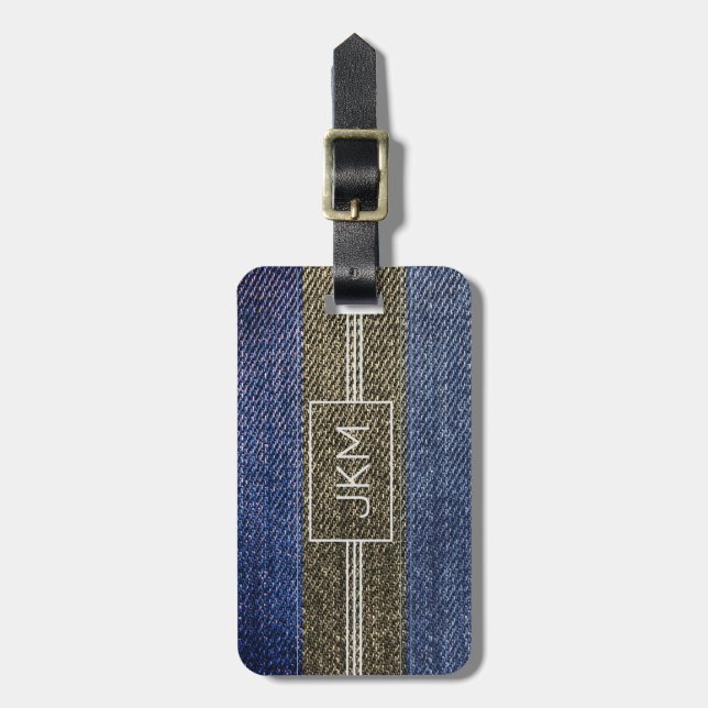 Einfache Elegant Denim Traveler Monogramm Name Gepäckanhänger (Vorderseite vertikal)