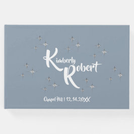 Einfache Elegant Dusty Blue und White Wedding Gästebuch