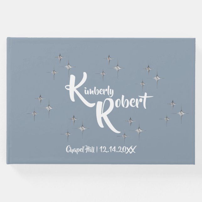 Einfache Elegant Dusty Blue und White Wedding Gästebuch (Vorderseite)