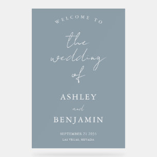 Einfache Elegant Dusty Blue Wedding Willkommen Acrylschild