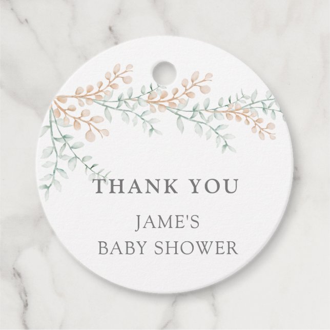 Einfache Elegant Eucalyptus Baby-Dusche Geschenkanhänger (Vorderseite)