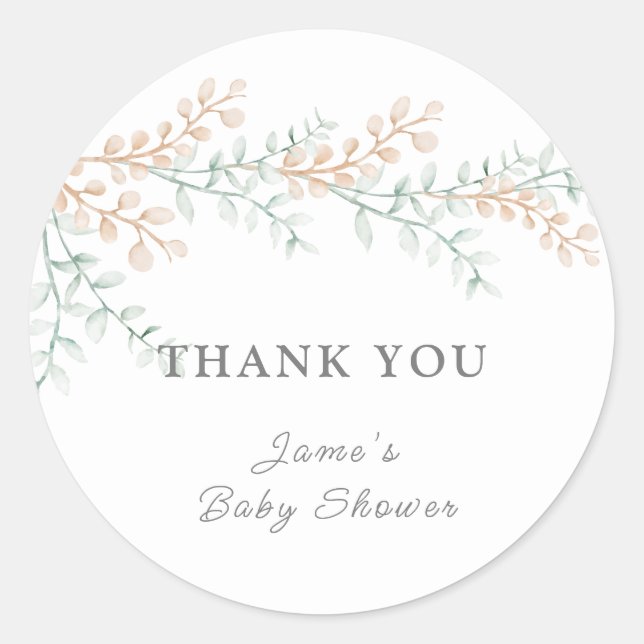Einfache Elegant Eucalyptus Baby-Dusche Runder Aufkleber (Vorderseite)