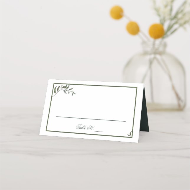 Einfache Elegant Eucalyptus Wedding Platzkarte (Vorderseite)