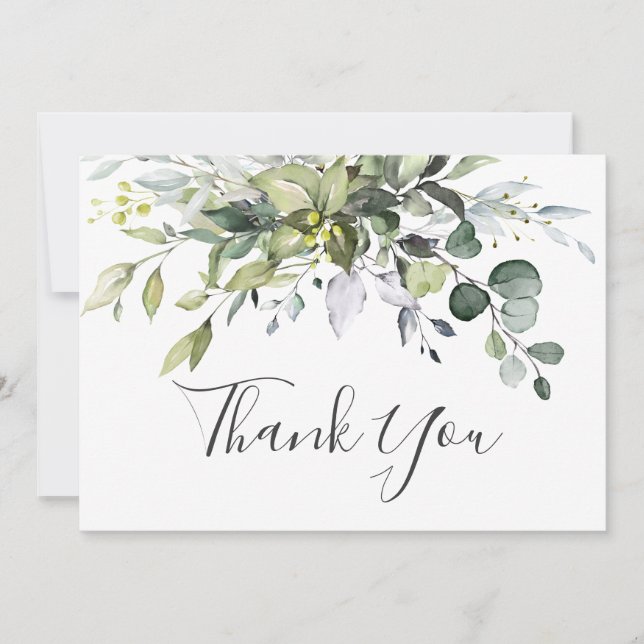 Einfache Elegant Eukalyptus Watercolor Grüne Dankeskarte (Vorderseite)