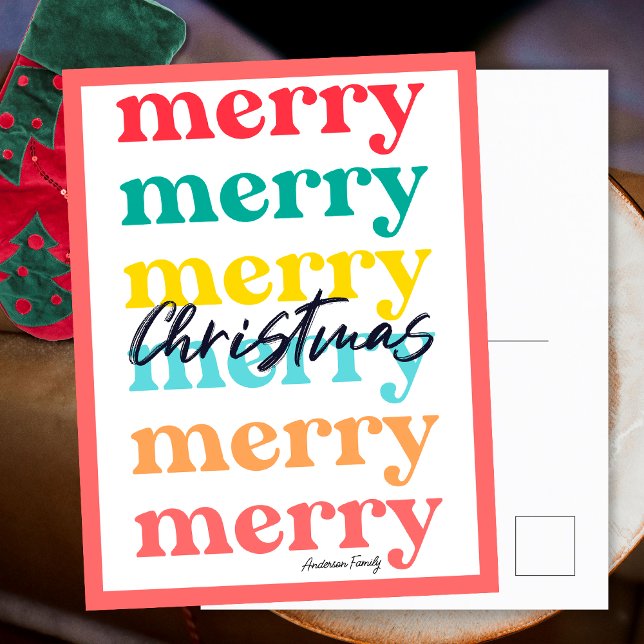 Einfache Elegant farbenfrohe Rot Frohe Weihnachten (Front and Back)