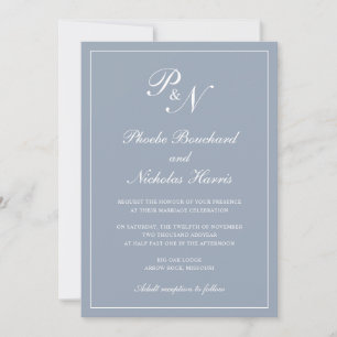 Einfache Elegant formale Monogram Dusty Blue Weddi Einladung