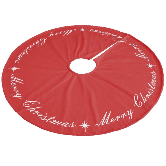 Einfache Elegant Frohe Weihnachten Rot & Weiß Scri Fleece Weihnachtsbaumdecke (Schrägansicht)