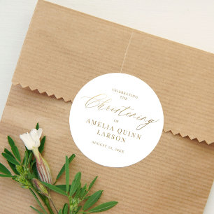 Einfache Elegant Gold Calligraphy Script Christeni Runder Aufkleber