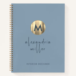 Einfache Elegant Gold Monogram Dusty Blue Notizbuch