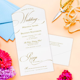 Einfache Elegant-Gold-Script-Hochzeit All In One Einladung