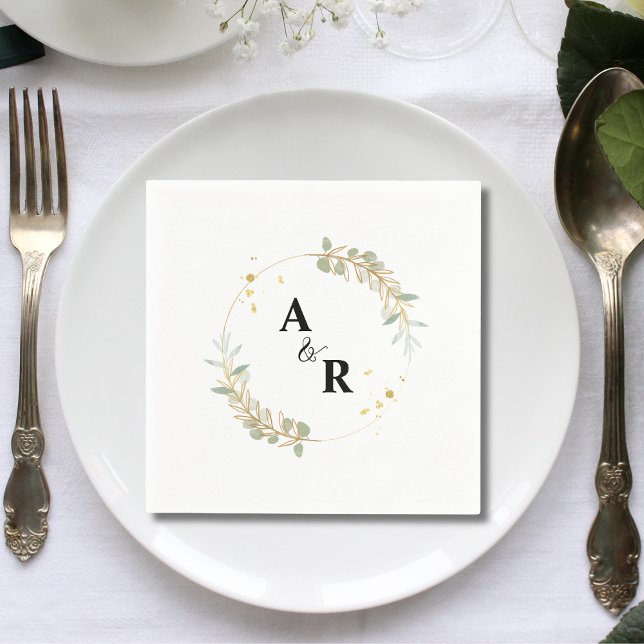 Einfache Elegant Greenerity Couple Initials Weddin Serviette (Von Creator hochgeladen)