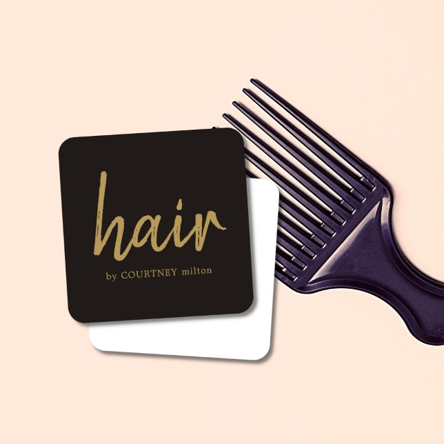 Einfache Elegant Ivory Black Golden Hair Stylist Quadratische Visitenkarte (Von Creator hochgeladen)