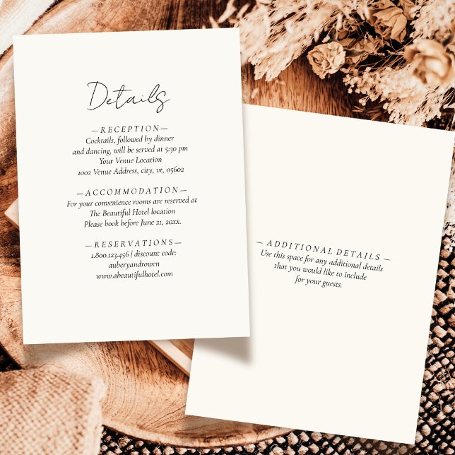 Einfache Elegant Ivory White Neutral Wedding Detai Begleitkarte (Von Creator hochgeladen)