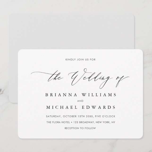 Einfache Elegant-Kalligrafie-Hochzeit Einladung (Vorne/Hinten)