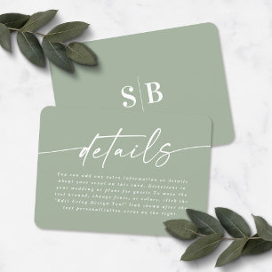Einfache Elegant Leaf Green Wedding Details Begleitkarte