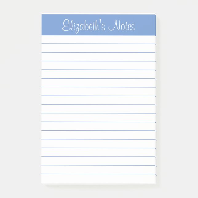 Einfache Elegant Light Blue Lined Personalisiert Post-it Klebezettel (Vorderseite)