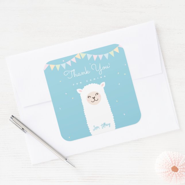 Einfache Elegant llama Alpaca Vielen Dank für Ihre Quadratischer Aufkleber (Umschlag)