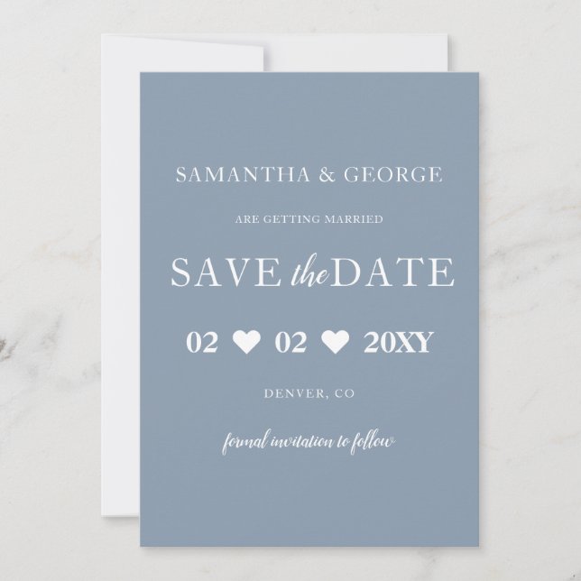 Einfache Elegant Minimal Modern Dusty Blue Save The Date (Vorderseite)