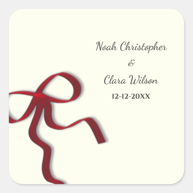 Einfache Elegant Minimalistisch Red Bow Classic Quadratischer Aufkleber (Vorderseite)