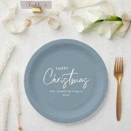 Einfache Elegant Modern Blue Happy Weihnachten Pappteller