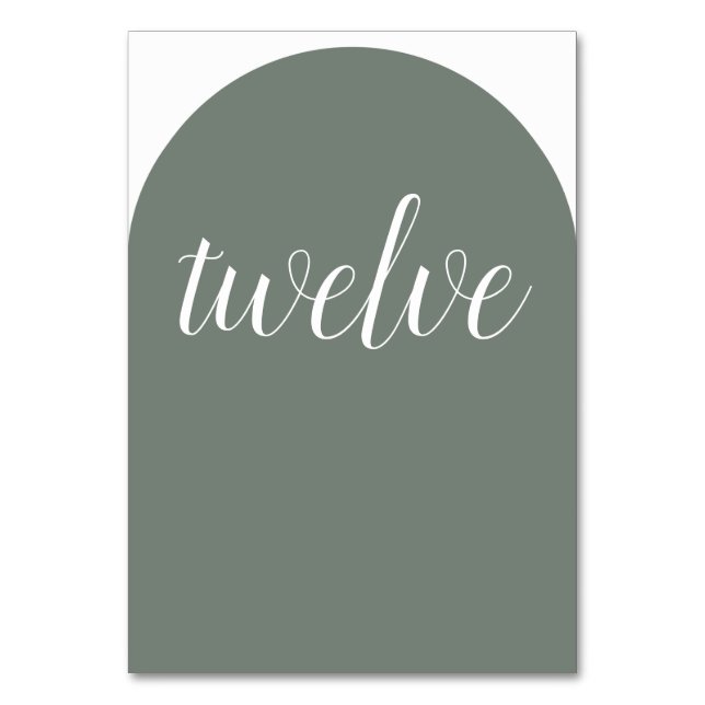 Einfache Elegant Moss Green Rounded Tischnummer (Vorderseite)