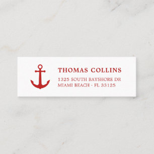 Einfache Elegant Nautical Anchor Rot und Weiß Mini Visitenkarte