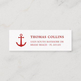 Einfache Elegant Nautical Anchor Rot und Weiß | Mini Visitenkarte