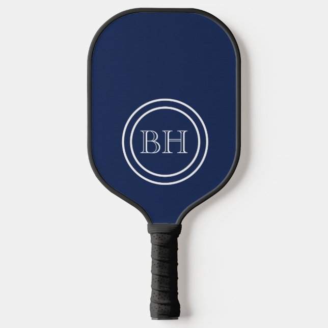Einfache Elegant Navy Blue Monogram Custom Pickleball Schläger (Vorderseite)