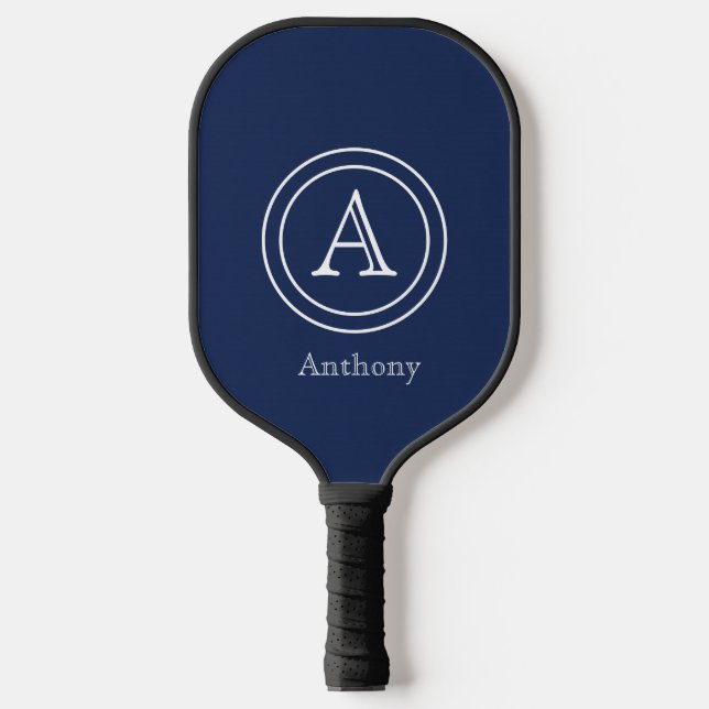 Einfache Elegant Navy Blue Monogram Custom Pickleball Schläger (Vorderseite)