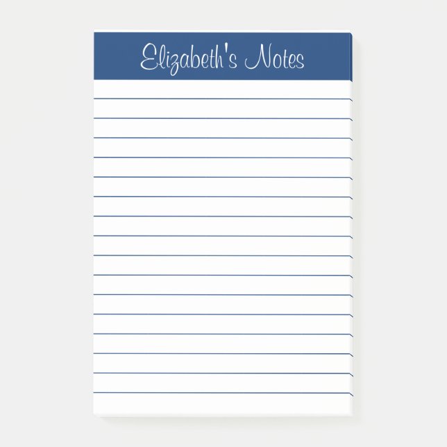 Einfache Elegant Navy Blue Name Lined Personalisie Post-it Klebezettel (Vorderseite)