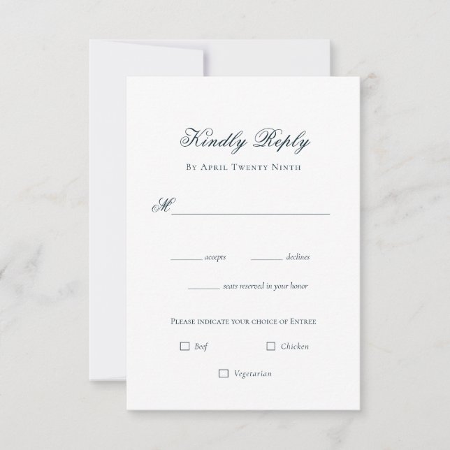 Einfache Elegant Navy & White Hochzeit RSVP Karte (Vorderseite)