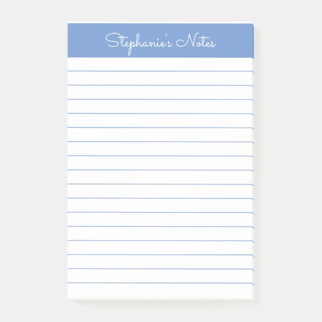 Einfache Elegant Perwinkle Blue Lined Personalisie Post-it Klebezettel (Vorderseite)