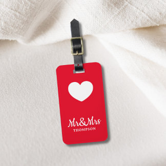 Einfache Elegant Red White Heart Mr&Mrs. Gepäckanhänger