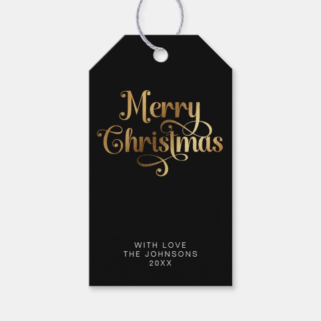 Einfache Elegant Retro Black & Gold Frohe Weihnach Geschenkanhänger (Vorderseite)