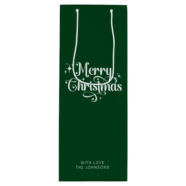 Einfache Elegant Retro Script Green Frohe Weihnach Geschenktüte Für Weinflaschen (Vorderseite)