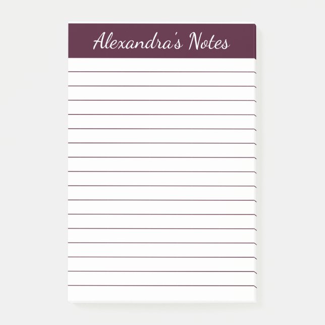 Einfache Elegant Rot Brown Lined Personalisiert Post-it Klebezettel (Vorderseite)