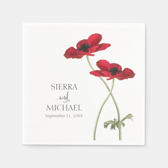 Einfache Elegant Rote Flora Seite Grün Botanisch Serviette (Vorderseite)