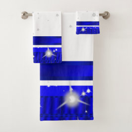 Einfache Elegant Royal Blue und White Geometric Badhandtuch Set
