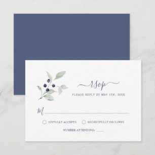 Einfache Elegant Sage Navy Botanische Skripthochze Begleitkarte