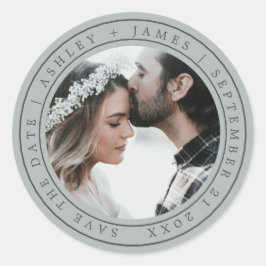 Einfache Elegant Save the Date Hochzeit Foto Gray  Runder Aufkleber