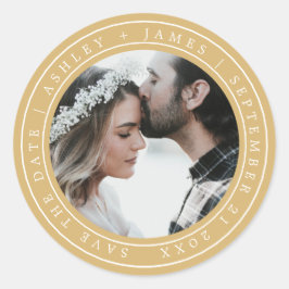 Einfache Elegant Save the Date Hochzeitsheiz-Foto  Runder Aufkleber