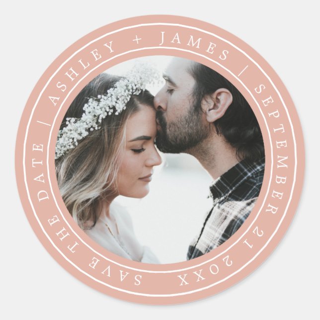 Einfache Elegant Save the Date Hochzeitsstift Foto Runder Aufkleber (Vorderseite)