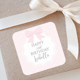 Einfache Elegant Soft Pastel Pink Bow Happy Birthd Quadratischer Aufkleber